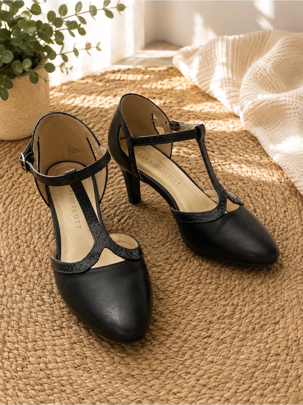 Karen Scott Black T-Strap Pointed Toe Heels